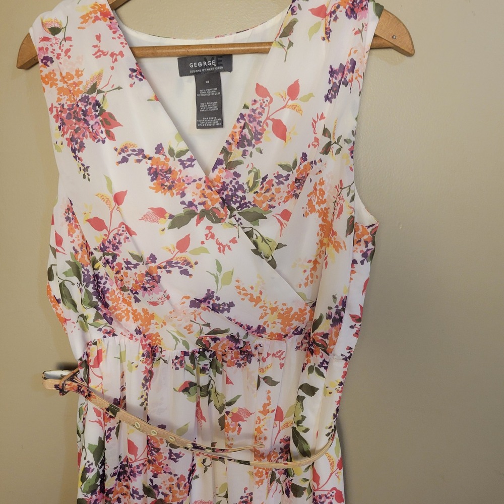 George ME Floral High Low Dress Womens 14 Vanilla Dream Excellent Ruffle Chiffon - Picture 8 of 9